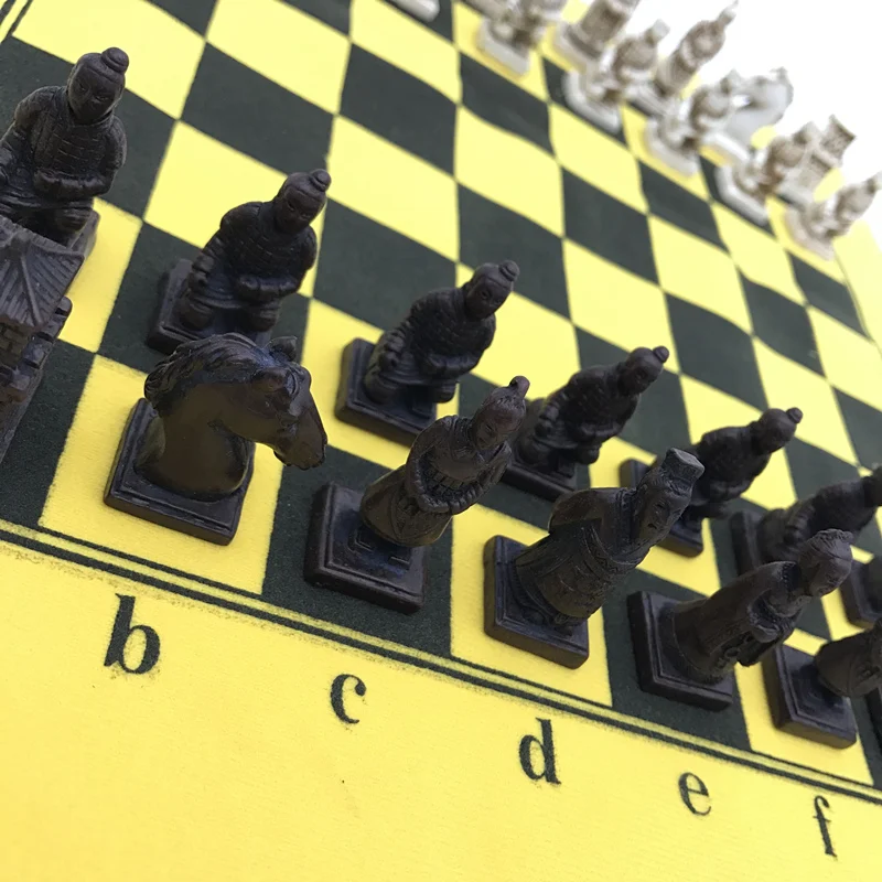 Yernea Antique Chess Set Imitation leather Chessboard China Terracotta Army Modelling Chess Pieces Board Game Of Go Table game board game magnetic chess set wooden chess