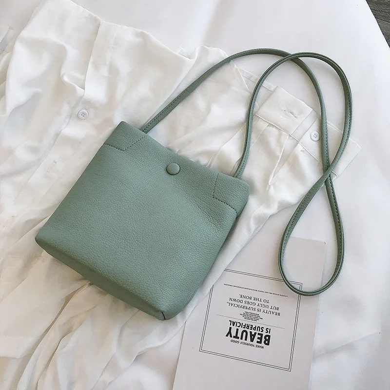 

2019 summer women's solid color wild bucket bag fashion handbags small fresh simple trend single shoulder bag messenger bag