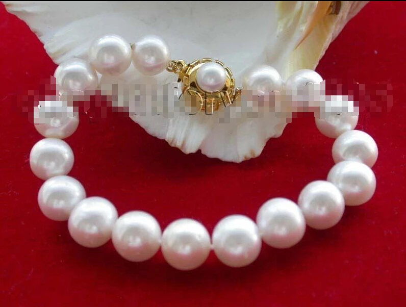 

Free shipping >>>>>>8" Genuine Natural 11mm White round pearl Bracelet!