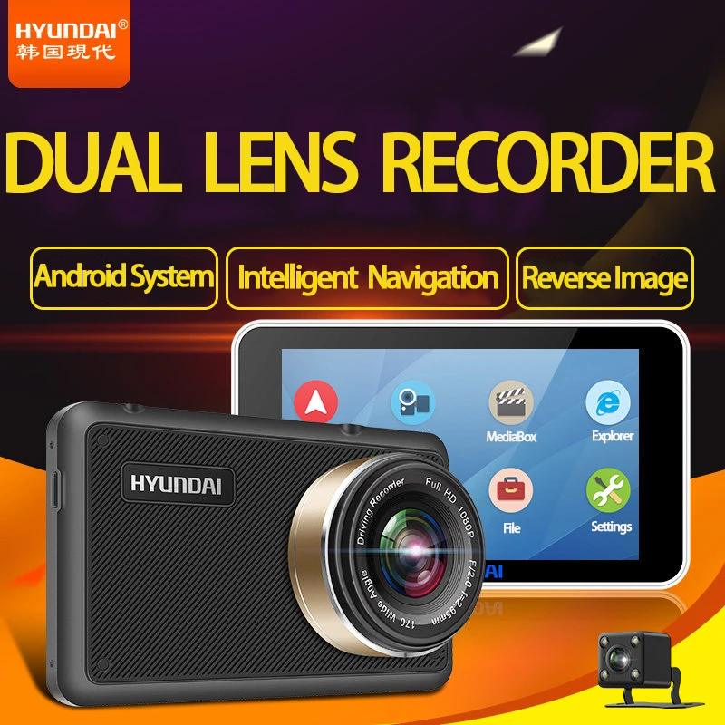 Hyundai H2 Android 4.4 Dual Lens Car Camera Bluetooth Quad-core Wifi GPS Navigation Full HD 1080P Car DVR Night Vision Dashcam
