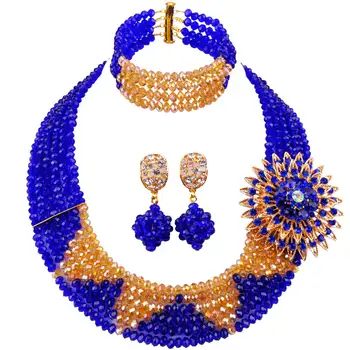 

Royal Blue and Champagne Gold AB African Beads Jewelry Set Crystal Nigerian Necklace Sets 6SJ06