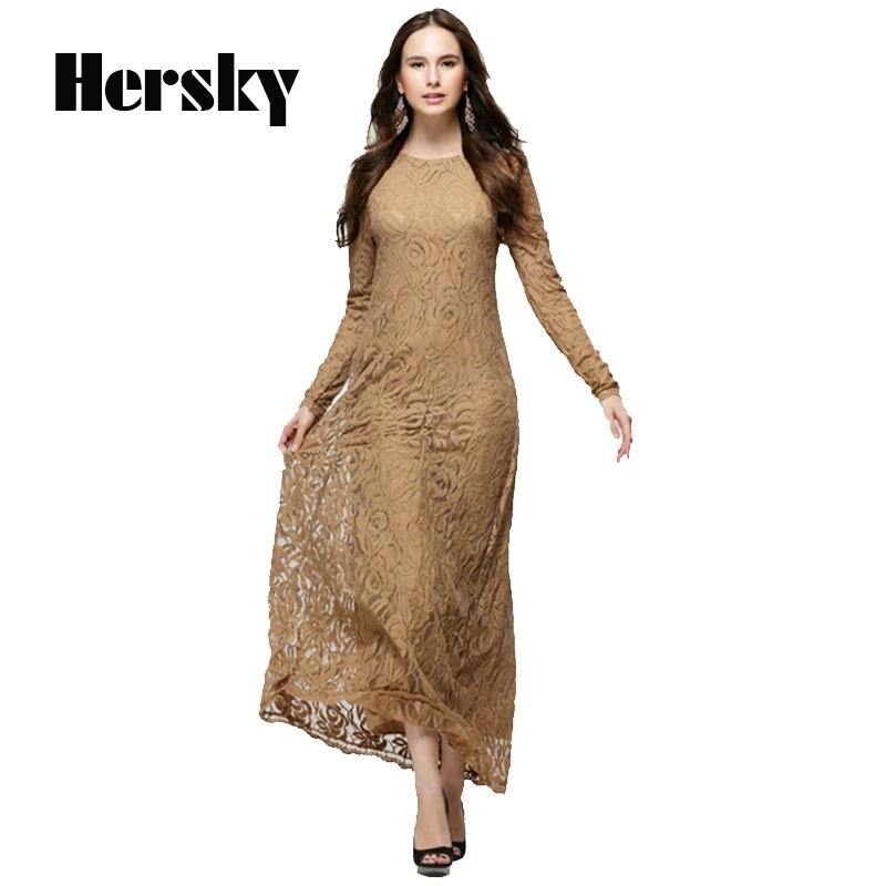 

Plus size Muslim dress Abaya turkish women clothing islamic full lace abayas musulmane dresses hijab clothing dubai kaftan Khaki