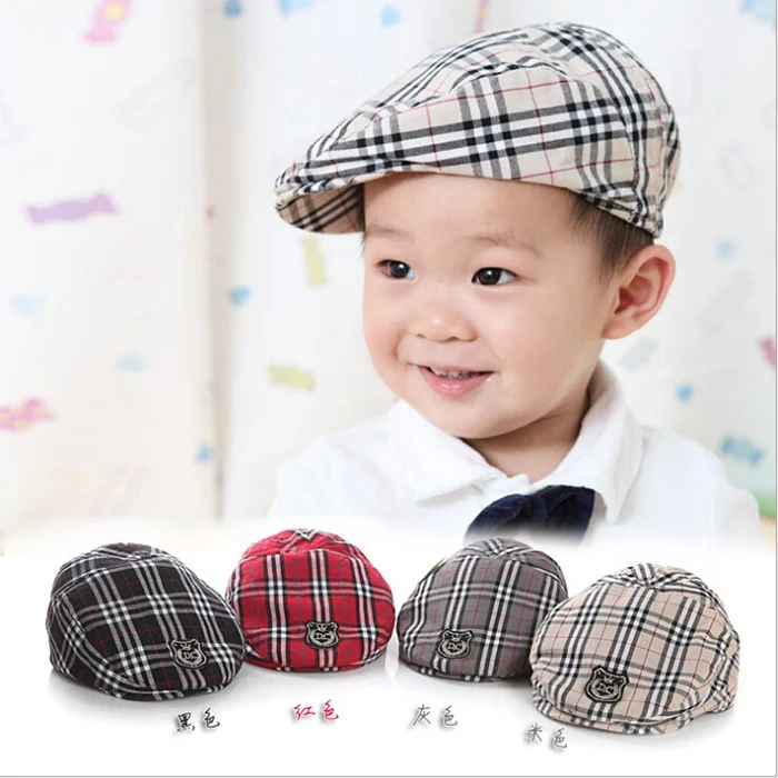 2015 New Super Lovely Handsome Plaid Casual Baby Hat Baby Cap Kids Hats