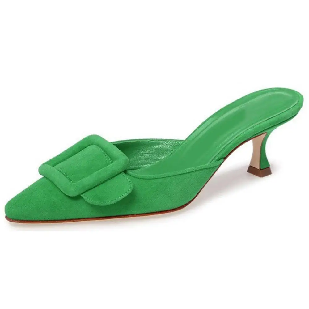 LOVIRS/женские туфли-лодочки с петлей на пятке; очень узкие туфли с закрытым острым носком и пряжкой на низком тонком каблуке «рюмочка»; модельные туфли; свадебные туфли для зрелых женщин - Цвет: Green