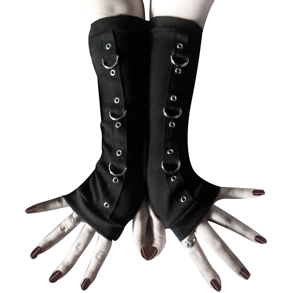 Панк женские перчатки без пальцев металлические d-кольца нарукавники рукава с большим отверстием новый шик
