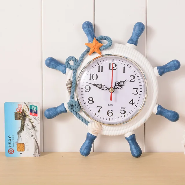 Creative wooden ship rudder alarm clock home decorative hanging clocks