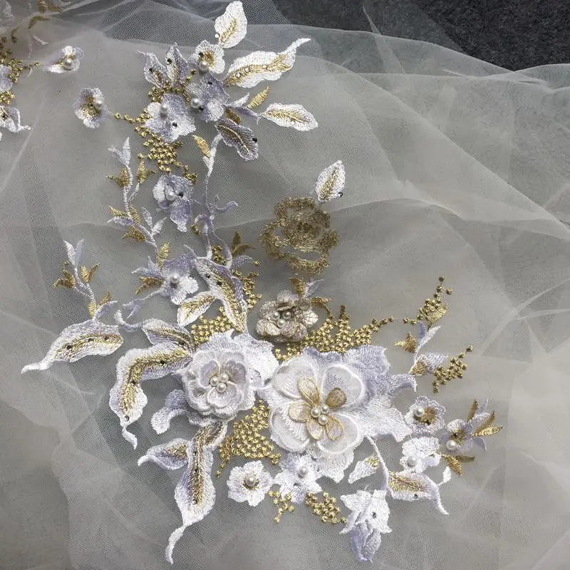 1 шт. жемчуг бисером 3D цветы DIY свадебная аппликация пришить патчи свадебное платье Декор цветочный костюм с патчем