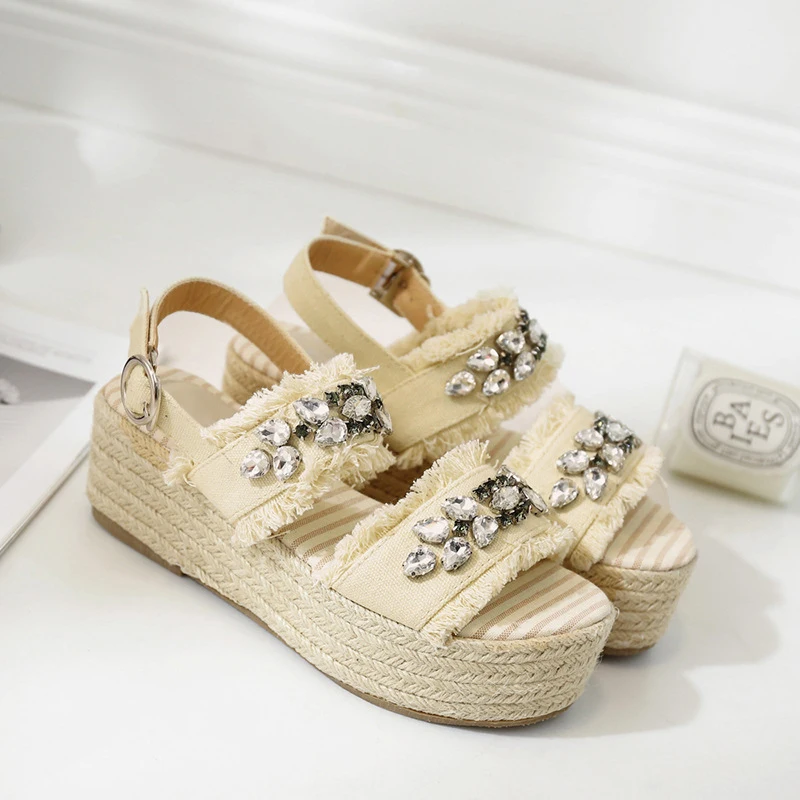 

MONMOIRA Rhinestone Espadrilles Platform Sandals Women Slingback Fisherman Espadrilles Sandals Summer Women Shoes SWC0200