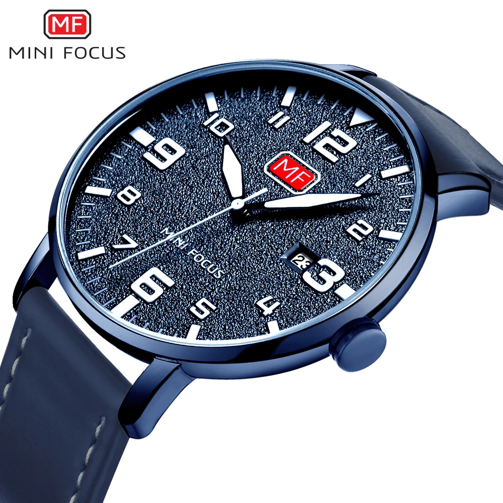 

MINIFOCUS Men's Quartz Sport Watch Slim Clock Mens Watches Brand Luxury Male Blue Leather Military Wrist Watch relogio masculino