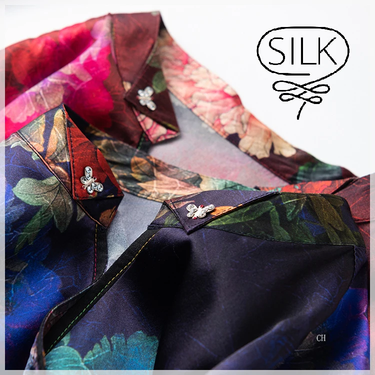 Натуральные шелковые блузки с цветочным принтом в китайском стиле настоящая