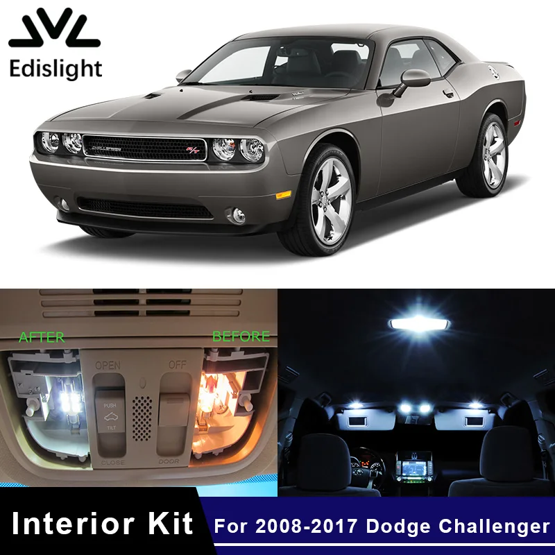 

Edislight 12Pcs White Canbus LED Lamp Car Bulbs Interior Package Kit For 2008-2017 Dodge Challenger Map Dome Trunk Plate Light