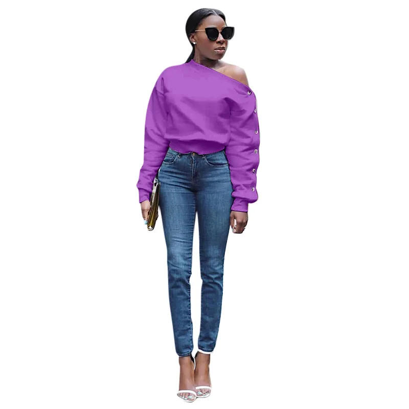 

Joiekuno Camisas blusas femininas elegante 2019 One Shoulder Autumn Modis Solid Top Women Sleeve Tops Pullover Lady SMD5803