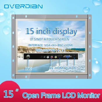 

15"/15Inch Industrial NonTouch Screen Monitor VGA/HDMI/BNC/AV Interface Metal Shell Open Frame1024*768 Contrast Ratio 500:1
