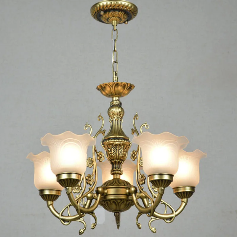 European Bronze Metal Living Room Chandelier Dining Room Restaurant Glass Chandelier Lights Corridor Hallway Balcony Chandelier