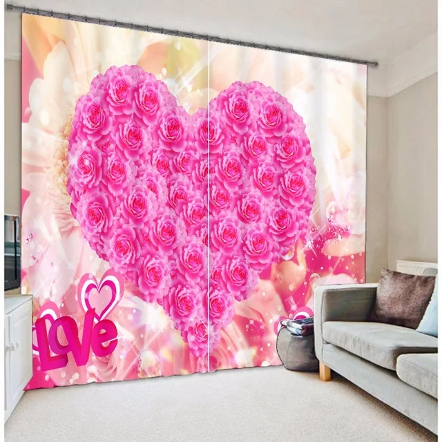 3d curtain Розовые 3D шторы для постельных принадлежностей гостиная романтическая роза Сердце острые затемненные занавески - Цвет: 3d curtain
