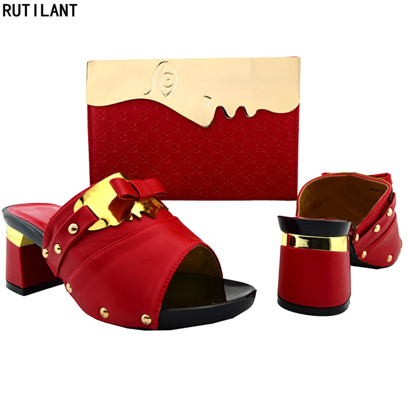 

Latest Red Color Italian Matching Shoe and Bag Set for Wedding Matching Shoes and Bag Set Decorated with Rhinestone Party Shoes