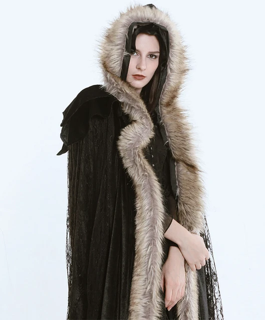 Women Capes Ponchos Halloween Cosplay Fur Cloak Autumn Winter Gothic ...