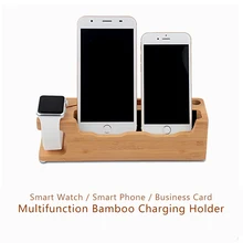 Newest 4 in 1 Bamboo Smart Phone Holder Stander Charging Charger Dock Base Phones For Apple i Watch For Iphone 6 6S Plus 7 7P