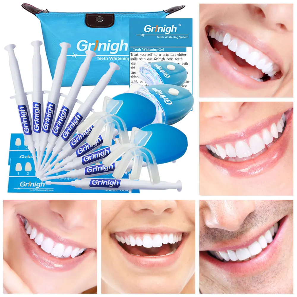 

Grinigh 35% Carbamide Peroxide Teeth Whitening Bleaching System 10 Syringe 3ml 35%CP Gel With LED Light for Whiter teeth Smile