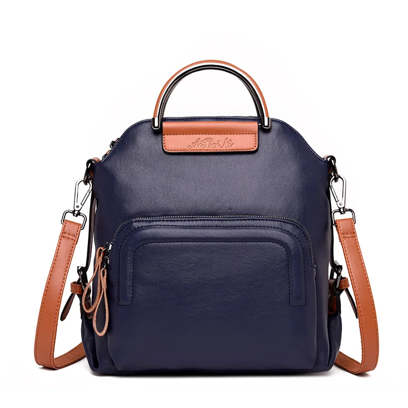 Модный женский рюкзак большой вместимости, рюкзаки для путешествий, мягкие кожаные сумки через плечо для женщин, известный бренд, женский рюкзак, Mochila - Цвет: Blue