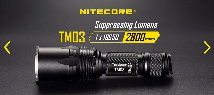 Nitecore TM03 LED Flashlight CREE XHP70 LEDs Tactical Flashlight 2800 Lumens with TM03 18650 for Hunting Fishing Free shipping