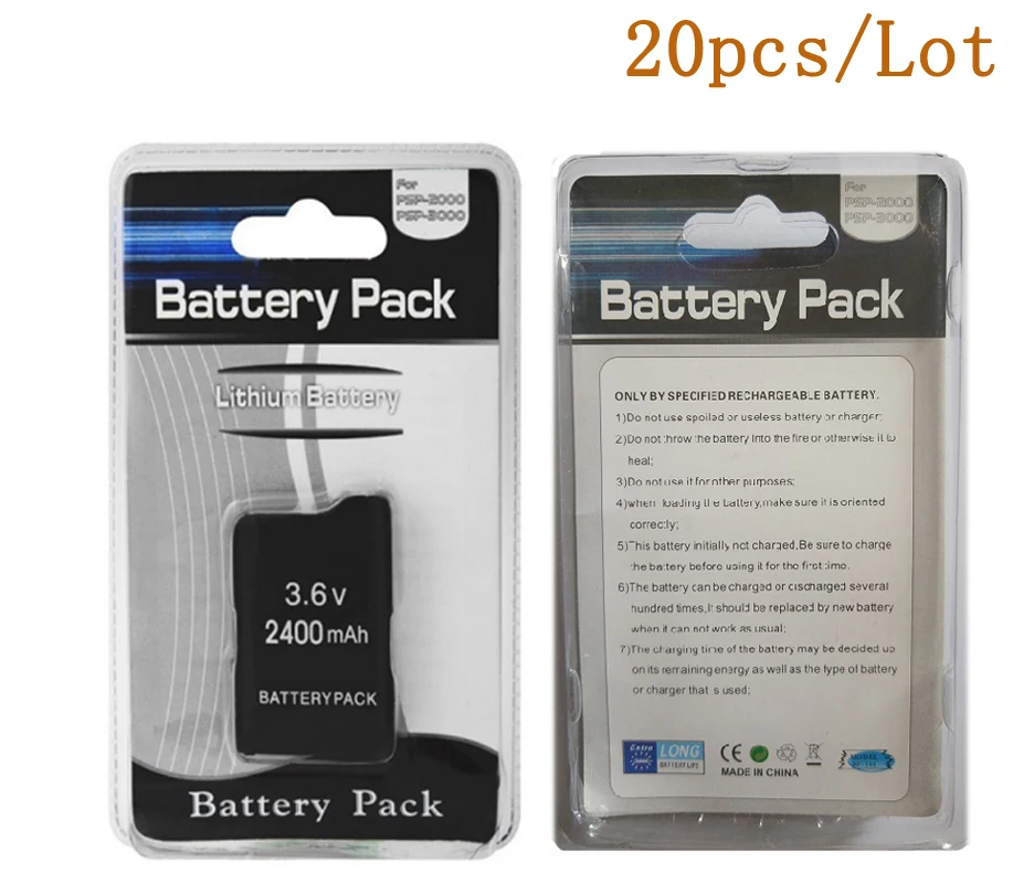 

20Pcs/Lot 2400mAh Battery for Sony PSP2000 PSP3000 PlayStation Portable Wireless Gamepad Rechargeable Batteries 3.6V Lithium