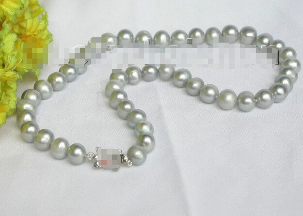 

Free shipping >>>>>>Genuine10mm 17" Gray round freshwater pearl necklace j7466