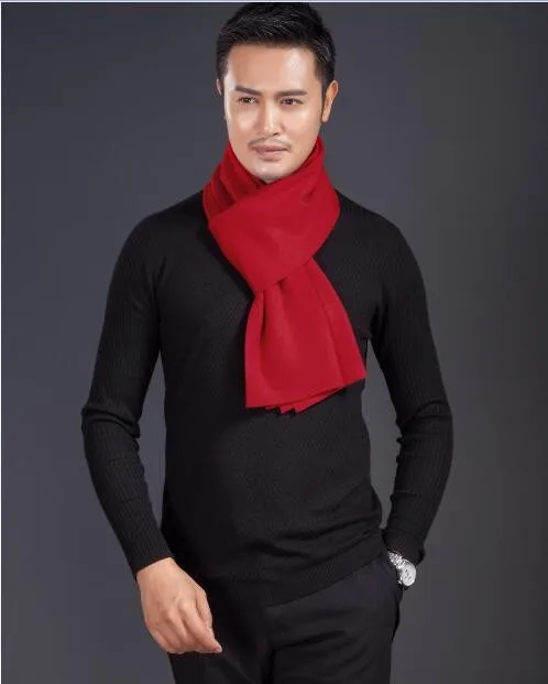 High quality men's plain red color long scarf  winter knitting thick scarf for Man mens designer scarf