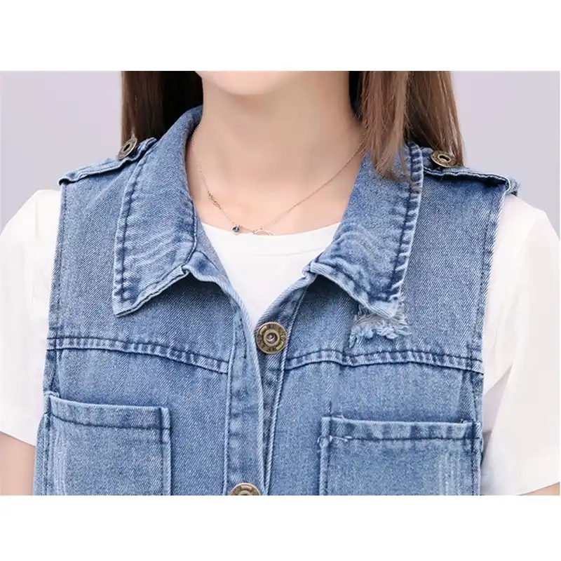 colete jeans rasgado