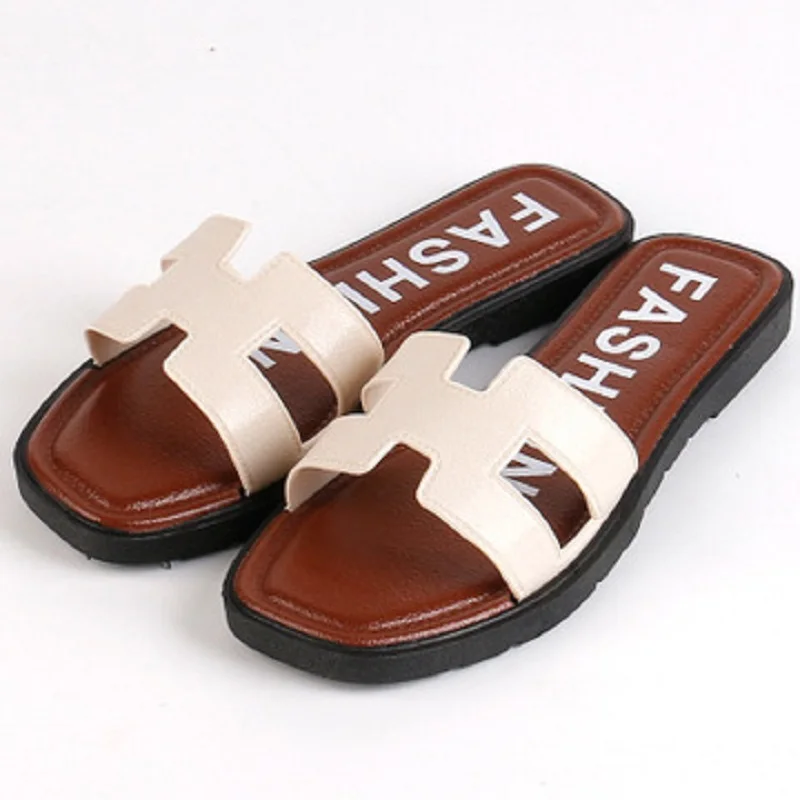 

2018 summer flat-bottomed slippers women's fashion outdoor wear casual non-slip beach word slippers