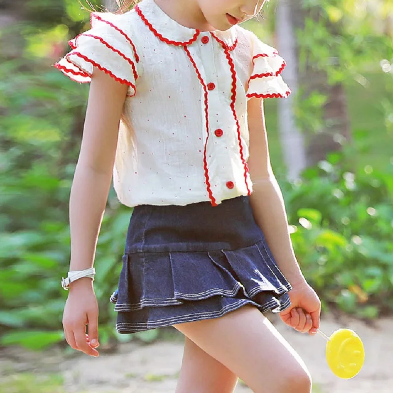 New 2017 Summer Girls Cute Jeans Skirt Children Pantskirt Kids Divided