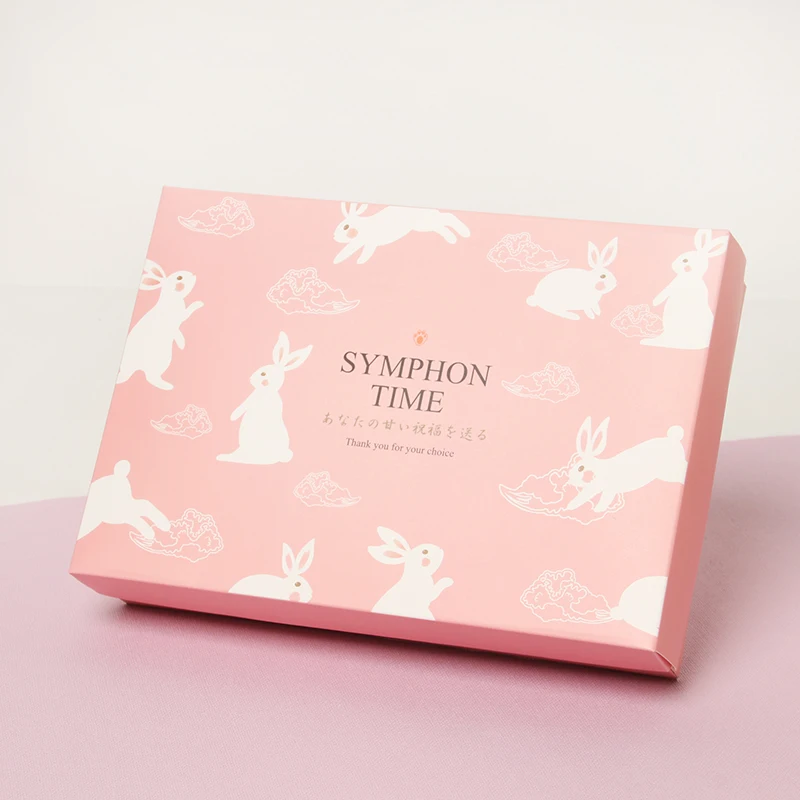 

5pcs/ White Rabbit Print Pink Box With 6 Grid Mooncake Box Muffin Cake Puff Macaroon Cupcake Dessert Candy Packaging Gift Box