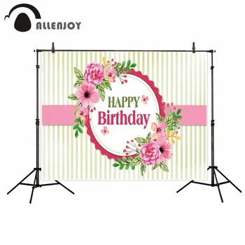 

Allenjoy photography backdrop White green stripes beautiful flowers happy birthday theme background studio camera fotografica