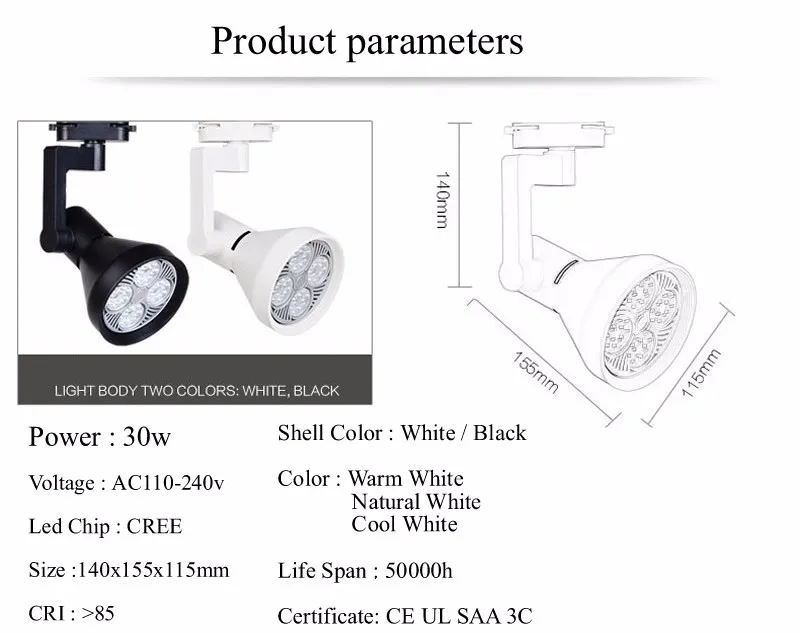 30 шт Высокое качество CREE 30 Вт 45 Вт Светодиодная лампа, крепление к рейке свет PAR30 прожектор переменного тока 110 v 220 v Светодиодная лампа теплый белый/холодный белый