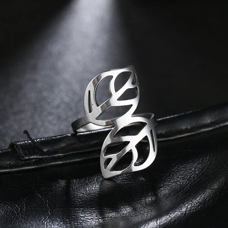 QianBei itanium кольца из нержавеющей стали для женщин с двойной лист ювелирные изделия оптом R16