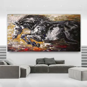 

Handmade Abstract Art Animal on Canvas Palette Knife Heavy Textured Wall Art Stallion Painting Animal Oil Painting Original Oil