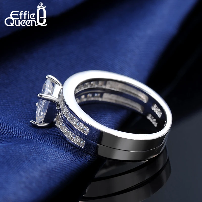 Effie Queen 2 Piece/Set Wedding Bands Finger Ring 0.8 ct Princess Cut Cubic Zircon Women Ring Set 3 Wearing Design Fashion DR28