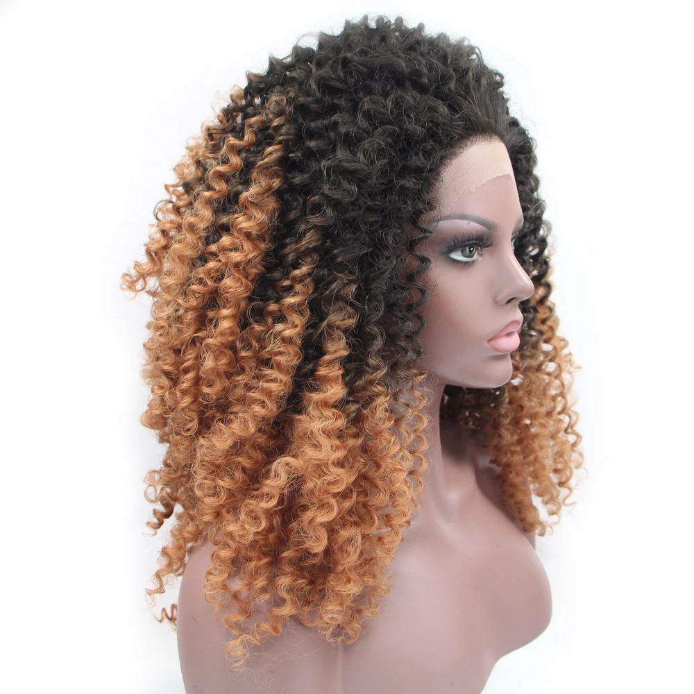 Yiyaobess Черный Коричневый Серый блондин Омбре парик на кружеве синтетический средней длины афро кудрявый вьющиеся парики для афро-американских женщин