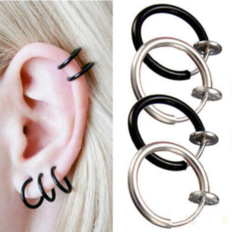 

New 2pcs Invisible No Ear Hole Earrings Clip Nose Ring Belly Button Ring For Unisex Punk Wind Accessories