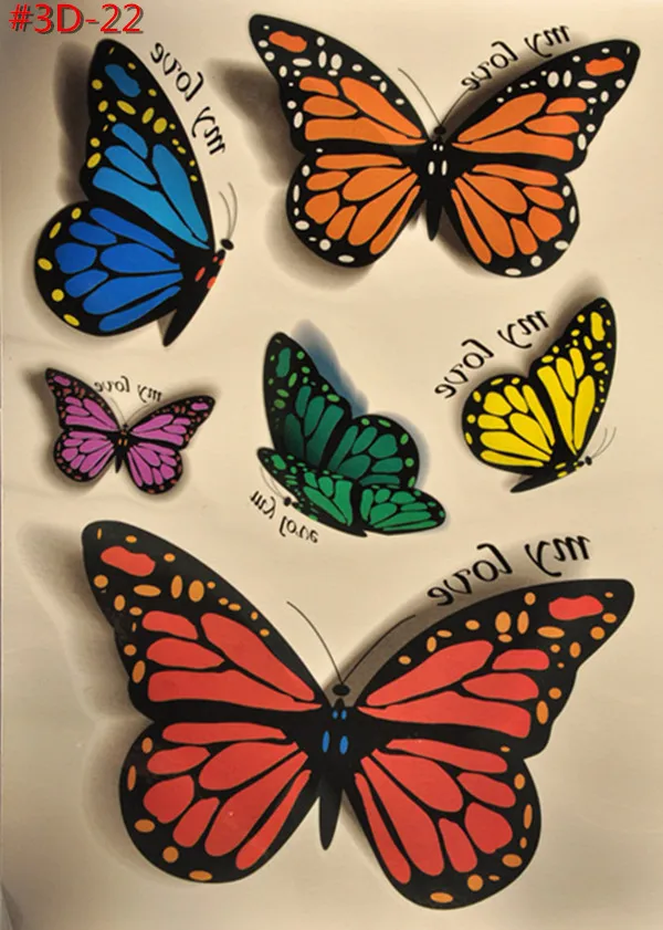 Sexy Red Blue Butterfly Rose Flash Tattoo 3D Sticker Sexy Red Blue Butterfly Rose Flash Tattoo 3D Sticker