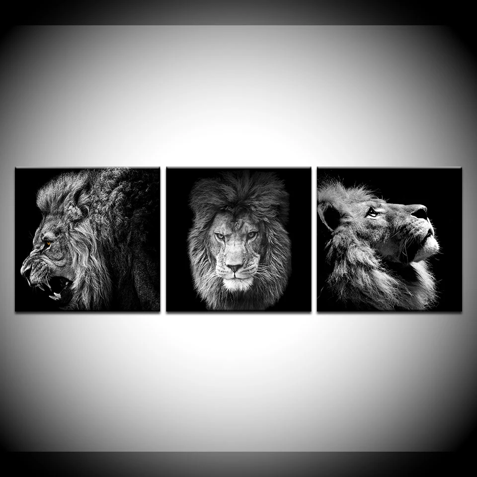 3 Panel Black And White Lion King Canvas Art Modern Abstract Painting