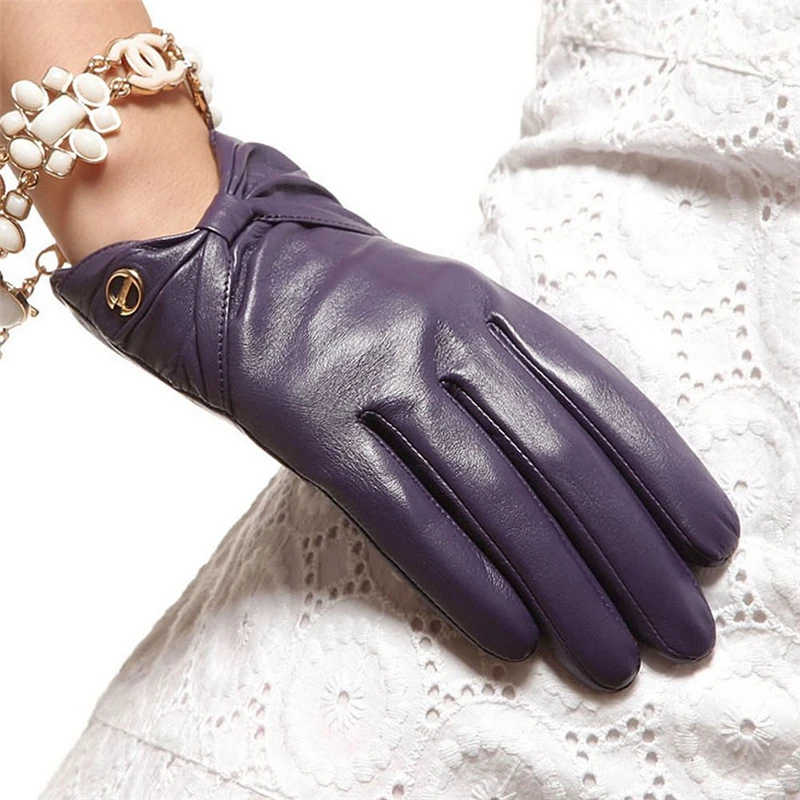 ブランド本革手袋高品質3色女性シープスキン手袋ファッショントレンド弓ノット指運転手袋el025nn-5