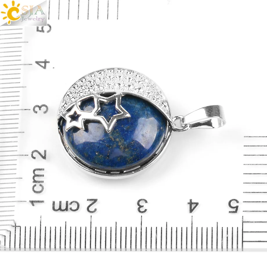 CSJA Reiki Chakra Yoga Semi Precious Natural Stone Pendant Rose Crystal Necklace Female Jewelry Love Moon Stars Back Hollow E175 - Image 6