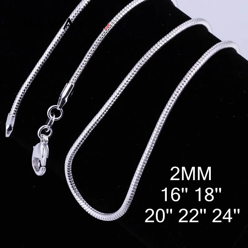 

2MM Snake Chian 16inch-24inch Wholesale fashion Silver Color chains classic women lady drop ship gift 5pcs(lot)