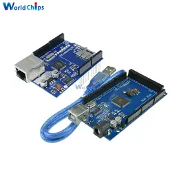 Один комплект MEGA 2560 R3 ATmega2560 R3 AVR USB доска + W5100 USB кабель для Arduino 2560 MEGA2560 R3 5 В заменить ATMega8U2