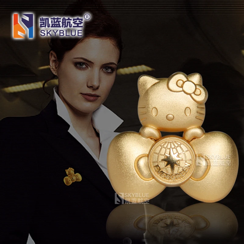 EVA Hello Kitty Flight Air Badge Tag Gold plated Brooch Pin Flying Medal Gift Souvenir Flight