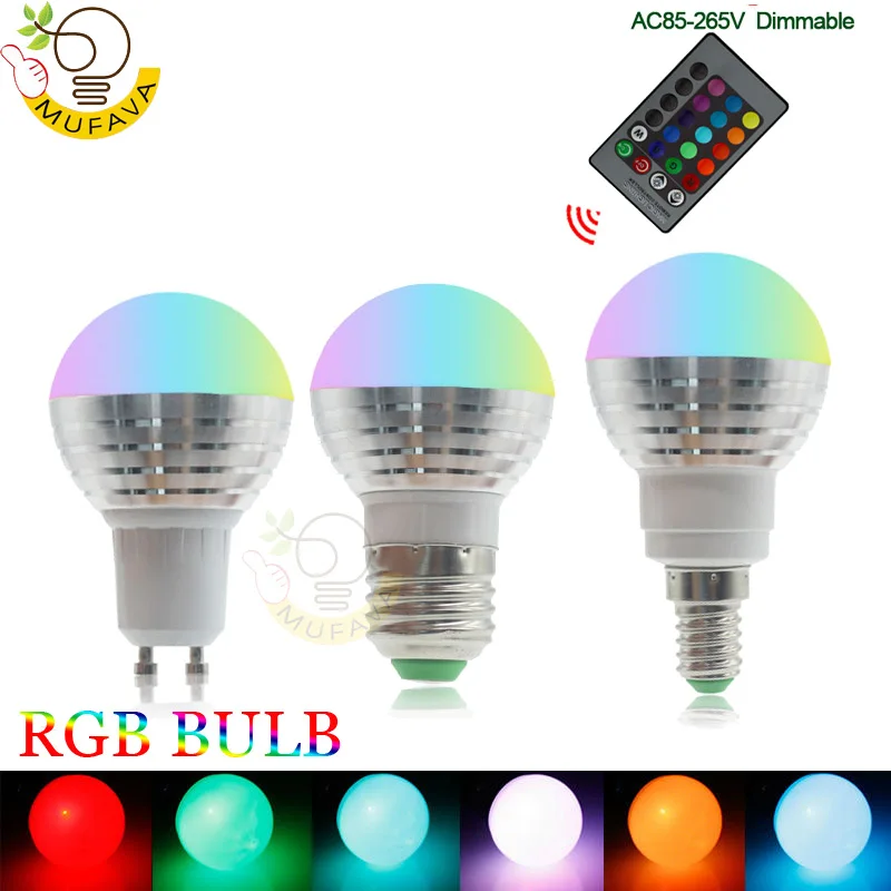 1 шт./лот E27 E14 GU10 LED RGB лампа AC110V 220В 5 Вт прожектор с регулируемой яркостью волшебное