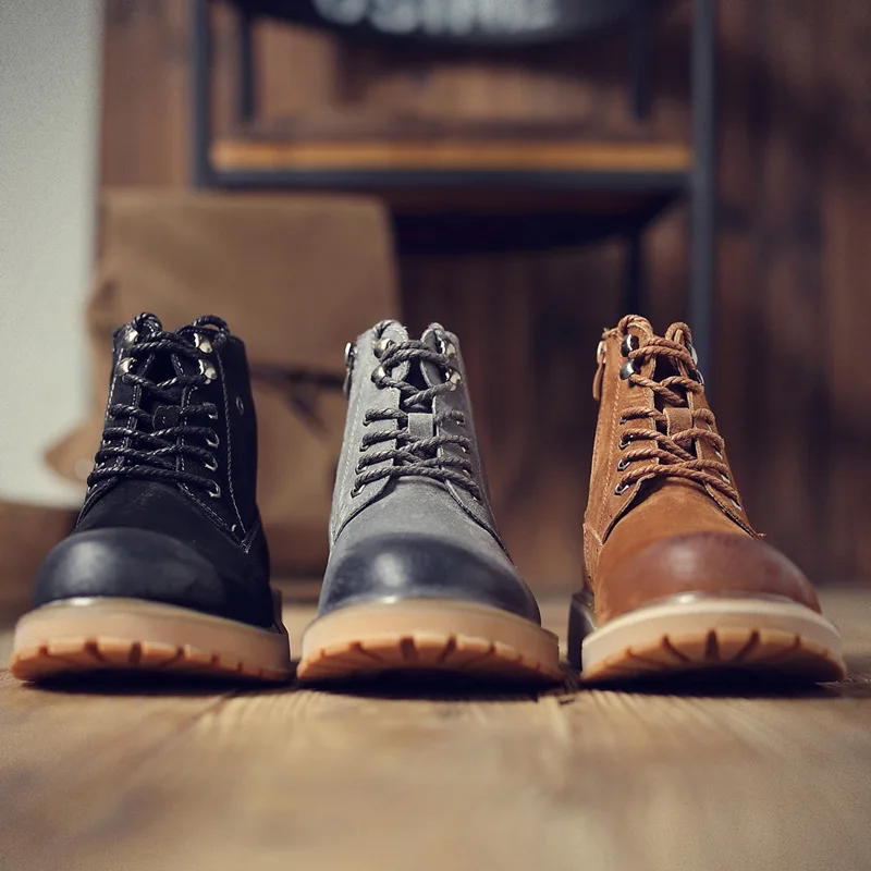 Мужские зимние ботинки; botas masculina; Модные ботильоны на шнуровке; Уличная обувь из горной кожи; мужские Ботинки Martin