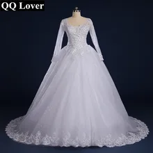 QQ Lover горячая Распродажа сексуальные длинные рукава линия Кружева Vestido De Noiva роскошный романтический V шеи аппликации блёстками свадебное платье