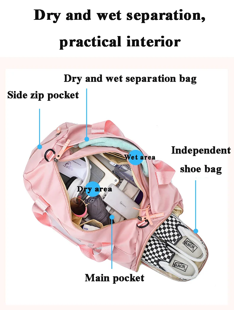 Женская розовая дорожная сумка с розовыми пайетками, сумка на плечо, Женская непромокаемая сумка для стирки, переносная спортивная сумка
